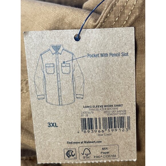 Brahma Mens Relaxed Fit Long Sleeve Work Shirt in Trail Blazer Brown Size 3XL - Picture 4 of 8